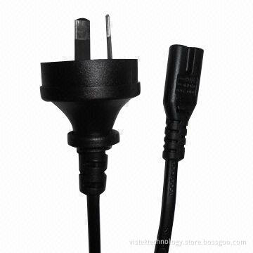 US 2-pin AC Power Cable, C7 Connector, Black, 12 - 28AWG